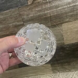 Vintage Frosted Rose Etched Crystal Trinket Box Round Cut Glass Jewelry Dish